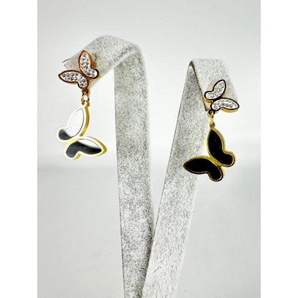 Gold Taşlı Kelebek Detaylı Küpe